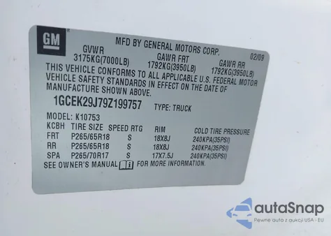 2009 Chevrolet Silverado 1500 Lt из США, поврежденный, VIN 1GCEK29J79Z199757